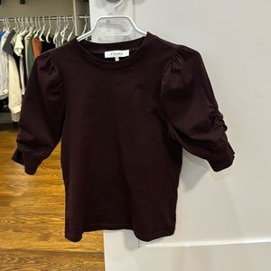 Frame chocolate brown balloon sleeve 3 quarter top
